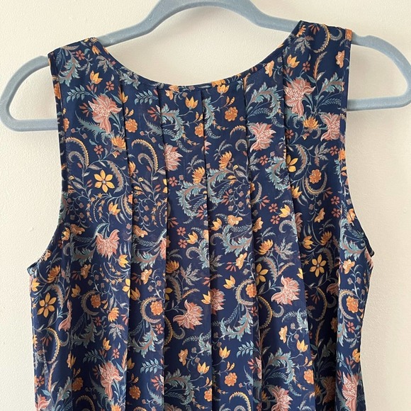 Max Studio Navy Blue Floral Pleated Swing Dress Small - Picture 5 of 9